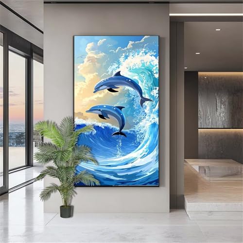 Diamond Painting Meer Diamond Painting Erwachsene Delphin Diamant Kunst Malerei Bilder Kinder ab 10 Jahre DIY Full Crystal Art Diamant Malerei Set Deko Schlafzimmer Geschenke für Frauen 100x200cm J611 von zohjlinwq