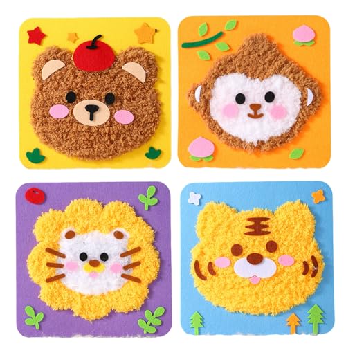 zoocco Diy Embroidery Doll Set, Cartoon Animal Embroidery Kit for Kids, Fun Cute Animal Craft Kit (4*D) von zoocco