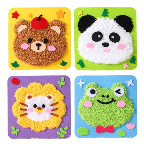 zoocco Diy Embroidery Doll Set, Cartoon Animal Embroidery Kit for Kids, Fun Cute Animal Craft Kit (4*F) von zoocco