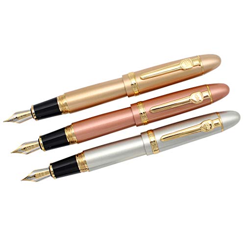 Zoohot 3 Stück Jinhao 159 Füllfederhalter Mittlere Spitze goldene Ordnung großer schwerer Stift & Tinte nachfüllen Geschäftsunterschrift Geschenk-Sammelstift (Rotgold, Gold, Silber) von zoohot