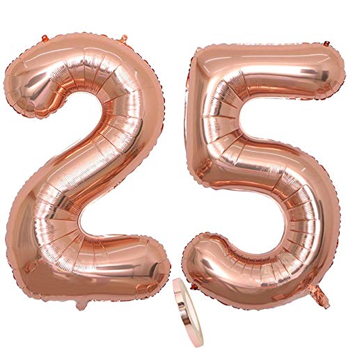 2 Luftballons Zahl 25, Nummer 25 Luftballon Rosegold Mädchen,40"Aufblasbar Helium Folienballon Roségold Ballons Figuren,Riesen Folie Ballon für Geburtstag Party Dekoration,Abschlussball von zooting