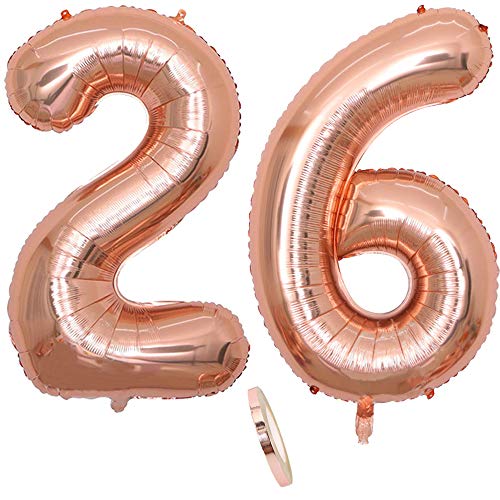 2 Luftballons Zahl 26, Nummer 26 Luftballon Rosegold Mädchen,40" Aufblasbar Helium Folienballon Roségold Ballons Figuren,Riesen Ballon für Geburtstag Party Dekoration, Abschlussball (xxxl 100cm) von zooting