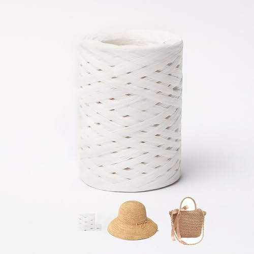 150m Raffiabast Papierband, Papier Bänder, Bast Raffia Papier Packschnur Für Geschenkverpackung, Weben, Dekoration Und Gärtnern (Weiß-B) von zoufabaola