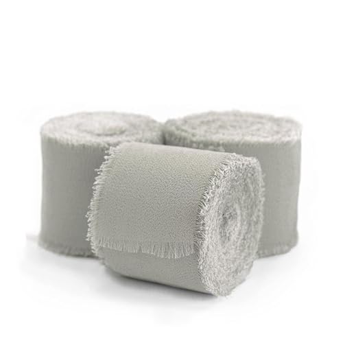 3 Stück Chiffonband Seidenband,Breite 4 Cm, Länge 5 M,Geschenkband Chiffon Nude Seidenband Hochzeit Schleifenband Dekoband Taufe Festival Bänder Chiffonband Fransen (grau-a) von zoufabaola