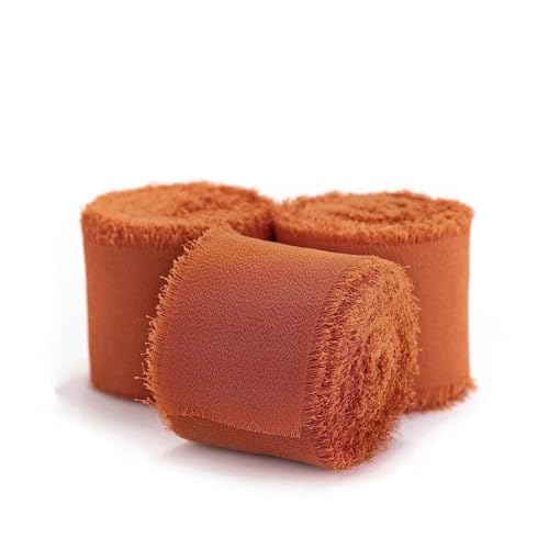 3 Stück Chiffonband Seidenband,Breite 4 Cm, Länge 5 M,Geschenkband Chiffon Nude Seidenband Hochzeit Schleifenband Dekoband Taufe Festival Bänder Chiffonband Fransen (orange) von zoufabaola