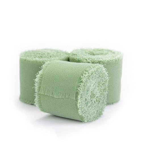 3 Stück Chiffonband Seidenband,Breite 4 Cm, Länge 5 M,Geschenkband Chiffonband Fransenstoffband, Bänder-Set Für Hochzeitseinladung, Brautstrauß, Dekoration (Grün-b) von zoufabaola