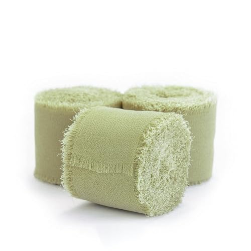 3 Stück Chiffonband Seidenband,Breite 4 Cm, Länge 5 M,Geschenkband Chiffonband Fransenstoffband, Bänder-Set Für Hochzeitseinladung, Brautstrauß, Dekoration (Grün-c) von zoufabaola