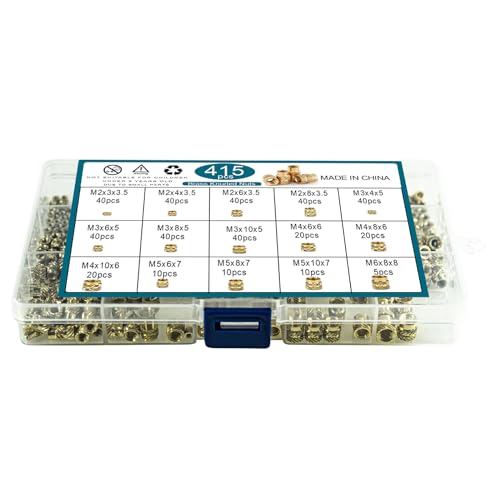zuousxbs 415-teilige 2-6-mm-Gewindeeinsätze aus Messing, wärmebehandelte Einsätze, Rändelmutterneinsätze aus Köper für Druck und Autoschalen von zuousxbs