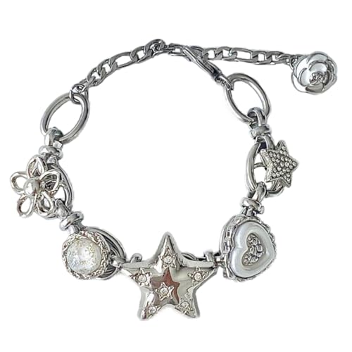 zuousxbs Armband mit Herz- und Sternkette, einzigartiger Schmuck für das Handgelenk, stilvolles Armband mit Sternanhänger, Bettelarmband, perfekt für den Alltag von zuousxbs