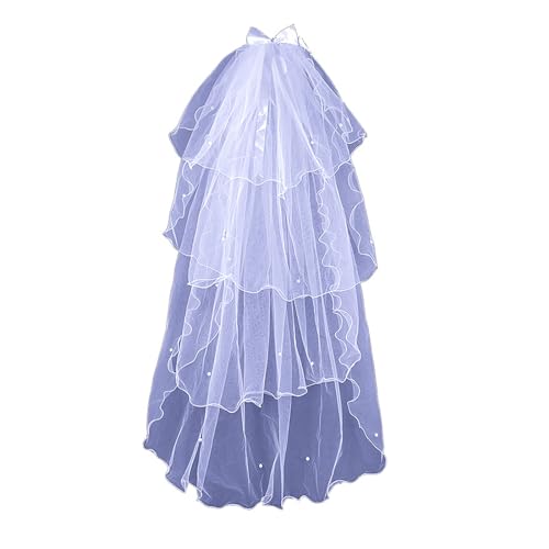 zuousxbs Brautschleier mit Perlen und Schleife, Schleier, Kopfbedeckung, Hochzeitshaar, transparent, weiß, Hochzeitsschleier, Kopftuch, Mantilla-Schleier von zuousxbs