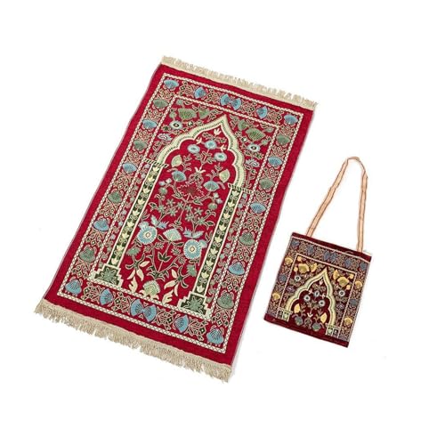 zuousxbs Gebetsteppich für Muslime, mit Tasche, für unterwegs, tragbar, Blumenmuster, islamischer Teppich, Quasten, Decke, Heimdekoration, 70 x 110 cm von zuousxbs