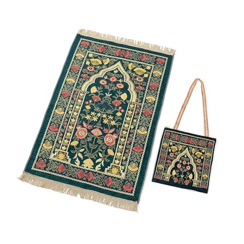 zuousxbs Gebetsteppich für Muslime, mit Tasche, für unterwegs, tragbar, Blumenmuster, islamischer Teppich, Quasten, Decke, Heimdekoration, 70 x 110 cm von zuousxbs