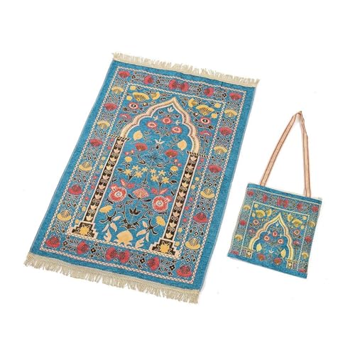 zuousxbs Gebetsteppich für Muslime, mit Tasche, für unterwegs, tragbar, Blumenmuster, islamischer Teppich, Quasten, Decke, Heimdekoration, 70 x 110 cm von zuousxbs