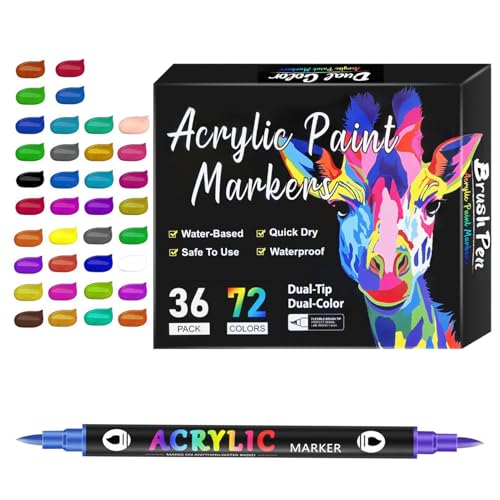 Acryl-Marker zum Ausmalen, für Künstler, Schulbedarf, feine Spitze und Pinselmarker, bunte Skizzierstifte, Malstifte für Erwachsene, Kunstmarker für Kinder und Erwachsene, Acrylmarker mit feiner von zwxqe