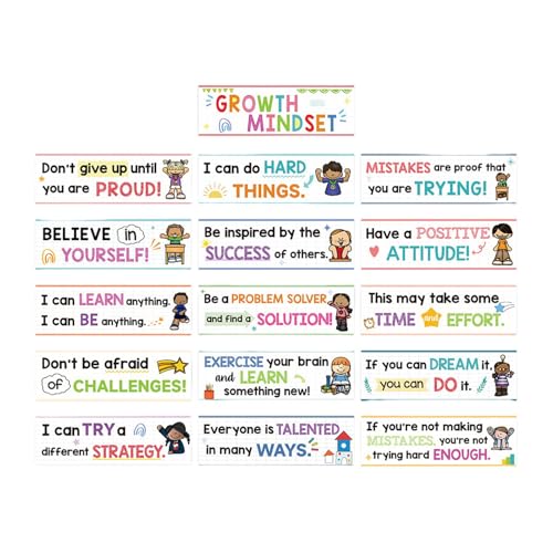 Growth Mindset Wandkunst, inspirierendes, motivierendes Zitatkarten-Set, 26,7 x 8,8 cm, ermutigende positive Bestätigung, Poster für Klassenzimmer, Büro und Studenten, Lerndekoration von zwxqe