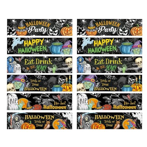 Halloween-Wasserflaschenetiketten,Halloween-Wasserflaschenaufkleber - Happy Halloween Weinaufkleber,12 Stück Halloween- -Dekoration, ästhetische Wrapper um Etiketten für Flaschen, Laptops, Gepäck von zwxqe