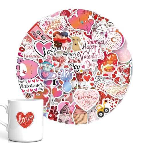 Valentine Heart Stickers, Love Stickers Cute Stickers, 50X Waterproof Stickers Scrapbook Stickers, Water Bottle Stickers Valentines Day Decorations, Valentine's Day Stickers for Adults and Teens, Wate von zwxqe