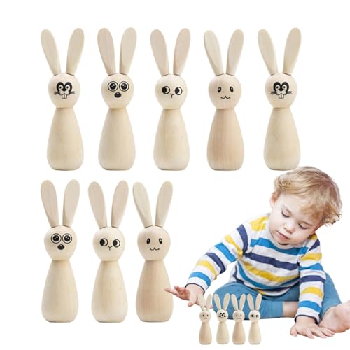 Zwxqe Unfinished Wooden Bunny, Animal Doll Set Of 8, Blank Peg Dolls For Painting, Easter Rabbit Statues, 18x0.98 Inches Bunny Figurines For Arts And Crafts Projects von zwxqe