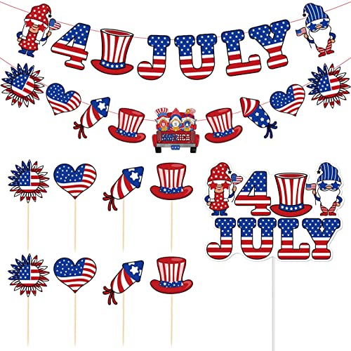 4. Juli Banner Cake Topper, US Bunting American Flag Banners, United States Cupcake Toppers Stick Flags Banner, 4th Juli Veteran Party Decoration, Us Bunting von zwxqe
