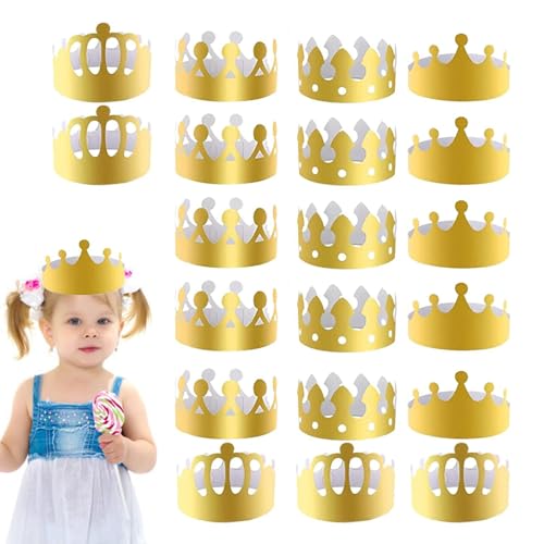 zwxqe Paper Crowns, 20 Pieces Adjustable Emperor Crown Party Hats, Gold Paper Crowns in 4 Styles, King Charles III Coronation Social Event Cap for 2023 Crowning Celebration Decorations von zwxqe