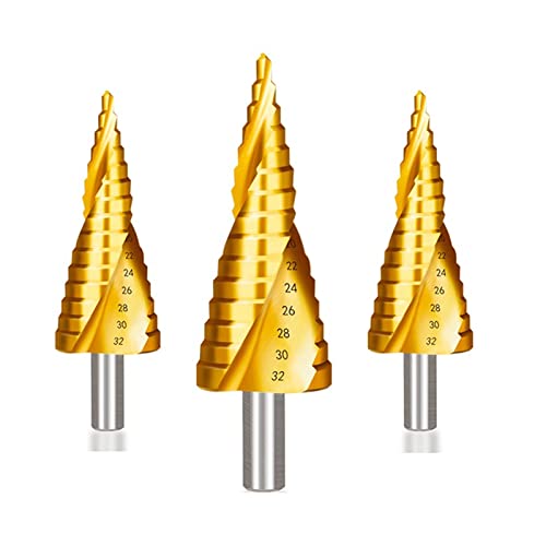 HSS-Stufenkegelbohrer, titanbeschichtet, 4–12/20/32 mm Kernbohrer for Holz, Metall, Spiralrillen, Kegellochschneider(3pcs Drill Set) von zyzZSRHZYZ