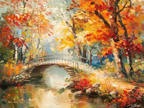 5D Diamond Painting Set für Erwachsene，Herbst Brücke diamant painting eckige steine bilder zubehör Set 30x40cm Diamond Painting kinder DIY crystal art Mosaikherstellung Bastelset für Haus Wanddeko B94 von zzgoanguo