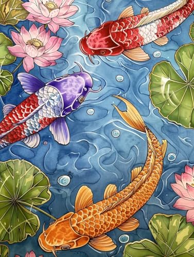 5D Diamond Painting Set für Erwachsene，Lotus Fisch diamant painting eckige steine bilder zubehör Set 25x30cm Diamond Painting kinder DIY crystal art Mosaikherstellung Bastelset für Haus Wanddeko B37 von zzgoanguo