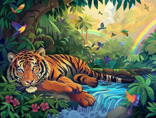 5D Diamond Painting Set für Erwachsene，Regenbogen Tiger diamant painting eckige steine bilder zubehör Set 25x30cm Diamond Painting kinder DIY crystal art Mosaik Bastelset für Haus Wanddeko Gifts B57 von zzgoanguo