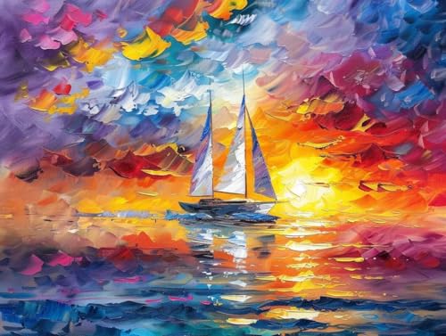 5D Diamond Painting Set für Erwachsene，Sonnenuntergang Segelboot diamant painting eckige steine bilder zubehör Set 90x120cm Diamond Painting kinder DIY crystal art Mosaik Bastelset Haus Wanddeko B74 von zzgoanguo