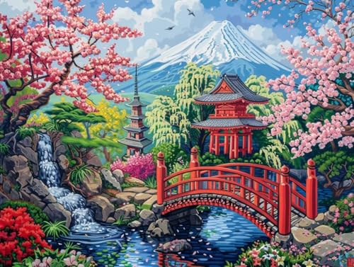 5D Diamond Painting Set für Erwachsene，japanisch Architektur diamant painting eckige steine bilder zubehör Set 50x70cm Diamond Painting kinder DIY crystal art Mosaik Bastelset für Haus Wanddeko B50 von zzgoanguo