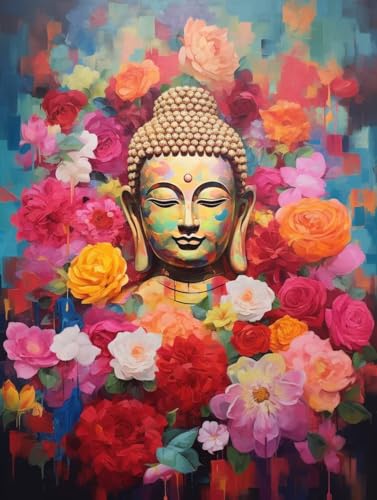 Diamond Painting Blume Buddha Set für Erwachsene groß xxl 25x30cm，DIY 5D Diamant Painting Malen nach Zahlen Diamant Anfänger，Full Square Drill Cross Stickerei Malerei Kunst Kit für Wand Home Decor C65 von zzgoanguo