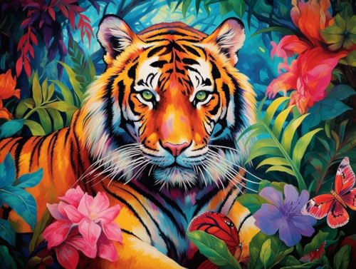 Diamond Painting Blume Tiger Set für Erwachsene groß xxl 25x30cm，DIY 5D Diamant Painting Malen nach Zahlen Diamant Anfänger，Full Square Drill Cross Stickerei Malerei Kunst Kit für Wand Home Decor B58 von zzgoanguo