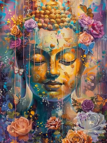 Diamond Painting Buddha-Statuen Blume Set für Erwachsene groß xxl 60x90cm，DIY Diamant Painting Malen nach Zahlen Anfänger，Full Square Drill Cross Stickerei Malerei Kunst Kit für Wand Home Decor C67 von zzgoanguo