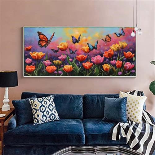 Diamond Painting Erwachsene/Kinder, Blume Diamond Painting Schmetterling Malen nach Zahlen Groß Full Diamant Malerei Diamant Painting Bilder Set für Deko Wohnzimmer MädchenGeschenk 80x200cm X-171 von zzgoanguo