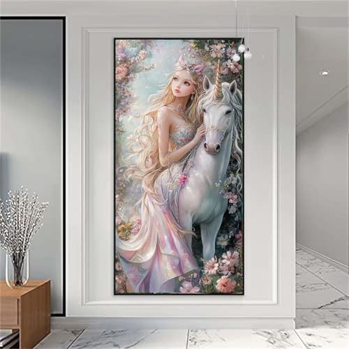 Diamond Painting Erwachsene/Kinder,Frau. Diamond Painting Einhorn Malen nach Zahlen Groß Full Diamant Cross Stickerei Malerei Diamant Painting Bilder für Deko Wohnzimmer MädchenGeschenk 40x80cm X-915 von zzgoanguo