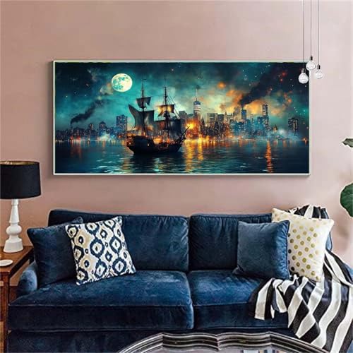 Diamond Painting Erwachsene/Kinder,Städte Diamond Painting Boot Malen nach Zahlen Groß Diamant Cross Stickerei Malerei DIY 5D Diamant Painting Bilder Deko Wohnzimmer MädchenGeschenk 100x200cm X-6 von zzgoanguo