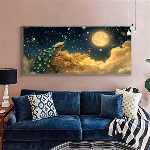 Diamond Painting Erwachsene Groß 20x50cm Pfau Diamant Painting Bilder Mond Diamond Painting Kinder Vollbohrer Diamant Malerei mit Diamond Painting Zubehör Mosaikherstellung Stickerei Bastelset X-272 von zzgoanguo