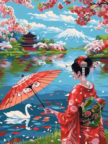 Diamond Painting Japan Set für Erwachsene groß xxl 25x30cm DIY Diamant Painting Schönheit Malen nach Zahlen Anfänger,Full Rund Drill Diamant Malerei Kunst Kit für Wand Home Decor Geschenk 25x30cm Q460 von zzgoanguo