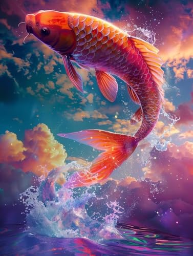 Diamond Painting Koi-Fische Fisch Set für Erwachsene groß xxl 50x70cm，DIY Diamant Painting Malen nach Zahlen Diamant Anfänger，Full Square Drill Cross Stickerei Malerei Kunst Kit für Wand Home Decor C2 von zzgoanguo