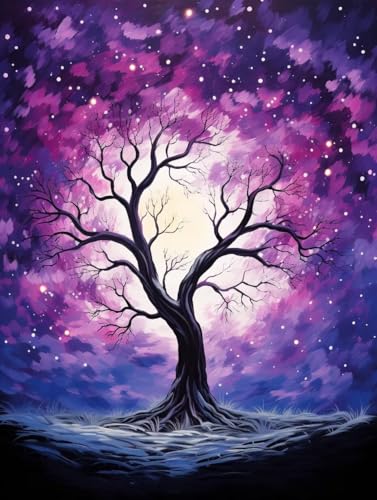 Diamond Painting Lila Set für Erwachsene groß xxl 25x30cm DIY 5D Diamant Painting Baum Malen nach Zahlen,Full Rund Drill Diamant Malerei Kunst Kit Cross Stickerei Wand Home Decor Geschenk 25x30cm Q364 von zzgoanguo