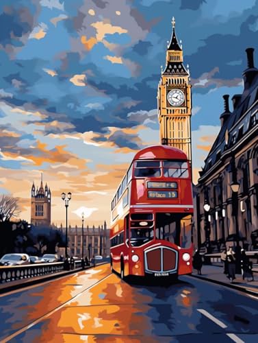 Diamond Painting London Sonnenuntergang Set für Erwachsene groß xxl 25x30cm，DIY Diamant Painting Malen nach Zahlen Anfänger，Full Square Drill Cross Stickerei Malerei Kunst Kit für Wand Home Decor B70 von zzgoanguo