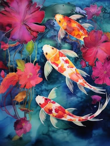 Diamond Painting Lotus Fisch Set für Erwachsene groß xxl 25x30cm，DIY 5D Diamant Painting Malen nach Zahlen Diamant Anfänger，Full Square Drill Cross Stickerei Malerei Kunst Kit für Wand Home Decor B34 von zzgoanguo