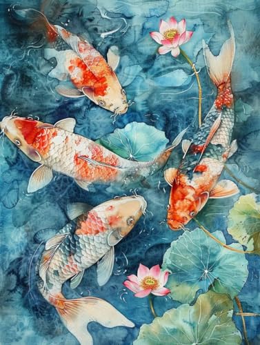 Diamond Painting Lotus Fisch Set für Erwachsene groß xxl 25x30cm，DIY 5D Diamant Painting Malen nach Zahlen Diamant Anfänger，Full Square Drill Cross Stickerei Malerei Kunst Kit für Wand Home Decor B38 von zzgoanguo