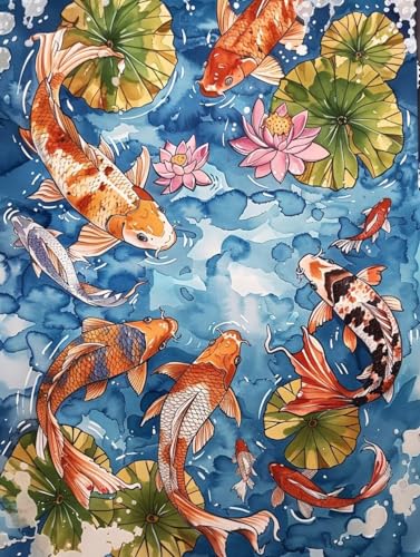 Diamond Painting Lotus Fisch Set für Erwachsene groß xxl 90x120cm，DIY 5D Diamant Painting Malen nach Zahlen Diamant Anfänger，Full Square Drill Cross Stickerei Malerei Kunst Kit für Wand Home Decor B35 von zzgoanguo