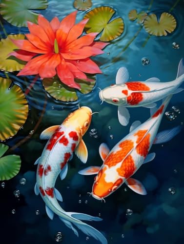 Diamond Painting Lotus Set für Erwachsene groß xxl 25x30cm DIY 5D Diamant Painting Koi-Fische Malen nach Zahlen Anfänger,Full Rund Drill Diamant Malerei Kunst Kit Wand Home Decor Geschenk 25x30cm Q348 von zzgoanguo