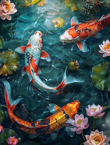 Diamond Painting Lotus Set für Erwachsene groß xxl 25x30cm DIY 5D Diamant Painting Koi-Fische Malen nach Zahlen Anfänger,Full Rund Drill Diamant Malerei Kunst Kit Wand Home Decor Geschenk 25x30cm Q428 von zzgoanguo