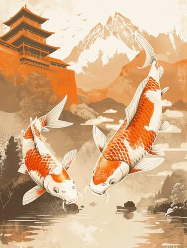 Diamond Painting Paar Set für Erwachsene groß xxl 25x30cm DIY Diamant Painting Koi-Fische Malen nach Zahlen Anfänger,Full Rund Drill Diamant Malerei Kunst Kit für Wand Home Decor Geschenk 25x30cm Q418 von zzgoanguo