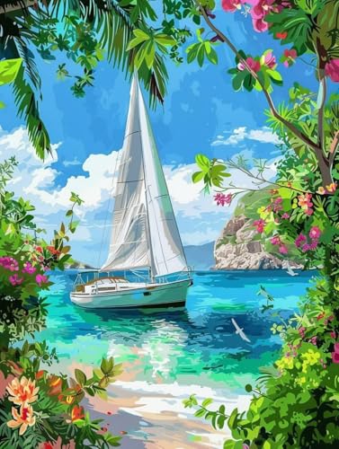 Diamond Painting Segelboot Landschaft Set für Erwachsene groß xxl 60x90cm，DIY Diamant Painting Malen nach Zahlen Anfänger，Full Square Drill Cross Stickerei Malerei Kunst Kit für Wand Home Decor C31 von zzgoanguo