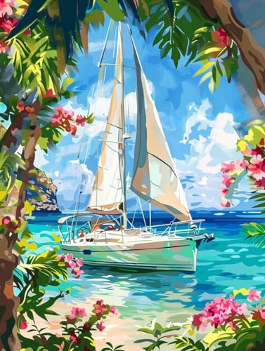 Diamond Painting Segelboot Landschaft Set für Erwachsene groß xxl 70x100cm，DIY Diamant Painting Malen nach Zahlen Anfänger，Full Square Drill Cross Stickerei Malerei Kunst Kit für Wand Home Decor C32 von zzgoanguo