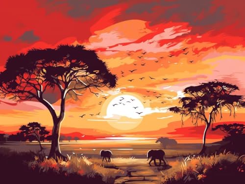 Diamond Painting Set Erwachsene Afrika Diamant Painting Bilder Sonnenuntergang Rund Steine Bilder ZubehöR Set,5D Crystal Art Kinder 5D DIY Basteln Erwachsene Bastelset für Haus Wanddeko 45x60cm Q721 von zzgoanguo